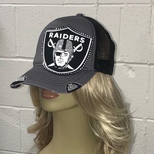 🖤🤍 RAIDERS bling rhinestone glitter trucker hat cap!✨